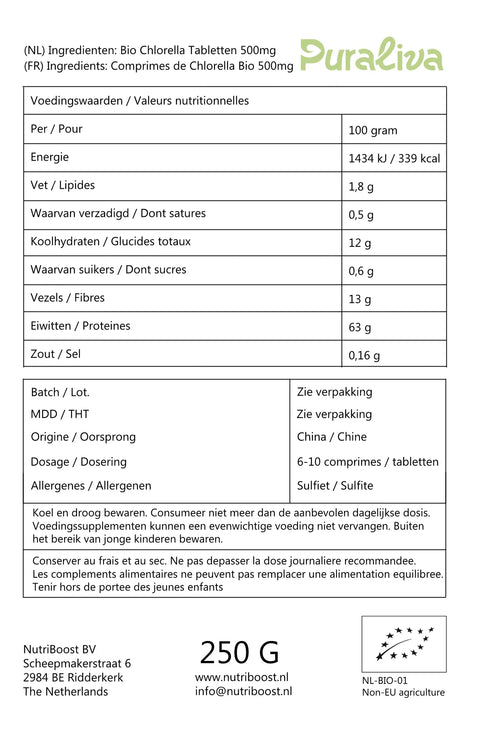 voedingswaarden chlorella tabletten biologisch