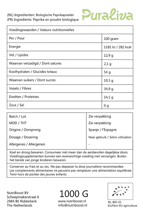 voedingswaarden paprikapoeder biologisch