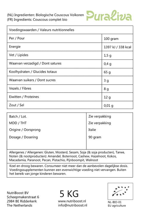 voedingswaarden couscous volkoren biologisch